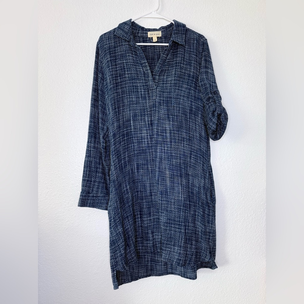 Cloth & Stone Woven Knit Collared Adjustable Long Sleeves Shirt Dress Medium